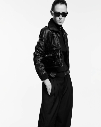 MANHATTAN SMALL SHOULDER BAG IN SHINY CROCODILE-EMBOSSED LEATHER